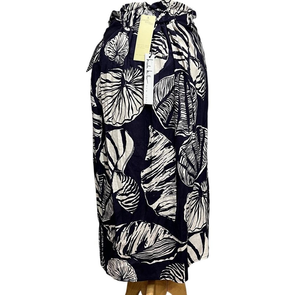 Nicole Miller Wrap Skirt XS Blue White Linen Blend Seashell Coconut Girl Resort - Picture 5 of 15